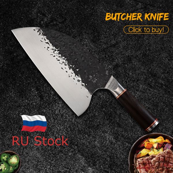 

damask handmade forged butcher knife wide bade chopping knife chinese ceaver camping serbian chef knife ebony wood hande too