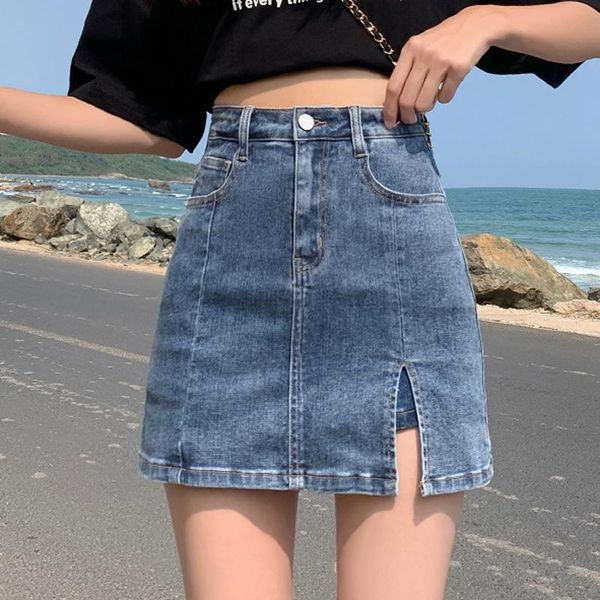 

skirts czjms blue denim women skirt slim high waist jeans a line korean ladies cotton pocket streetwear mini fashion summer, Black