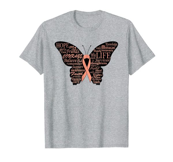 

uterine cancer awareness-peach butterfly survivor t shirt, White;black