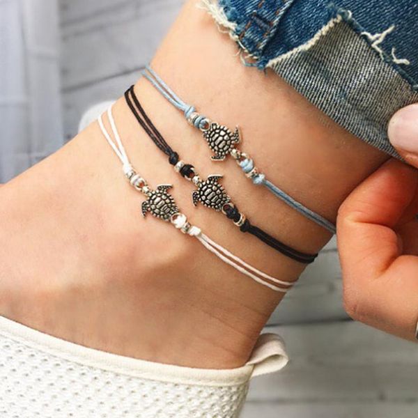 

summer beach turtle shaped charm rope string anklets for women ankle bracelet woman sandals on the leg chain foot jewelry b377 440 t2, Red;blue