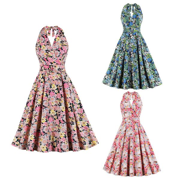 

women dress floral print halter beach skirt, Black;gray