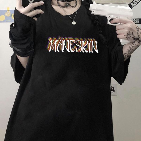

men's t-shirts maneskin t shirt men/women music band rock hight street style tee 2021 summer100%cotton loose short sleeve printed cau, White;black