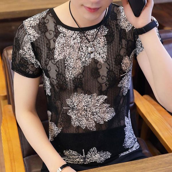 

men's t-shirts summer ice mesh hollow short-sleeved slim breathable round neck t-shirt korean youth half-sleeved, White;black