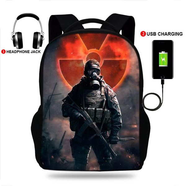 

backpack 17-inch usb charging school antigas mask print bag for teenager boys&girls knapsack
