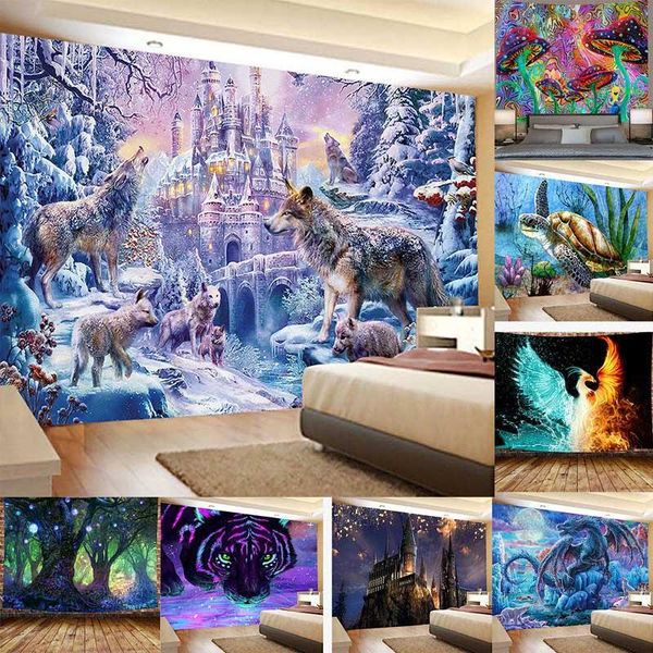 

tapestries wolf seabed animal tapestry bedroom decoration 100% polyester color printing home wall hanging