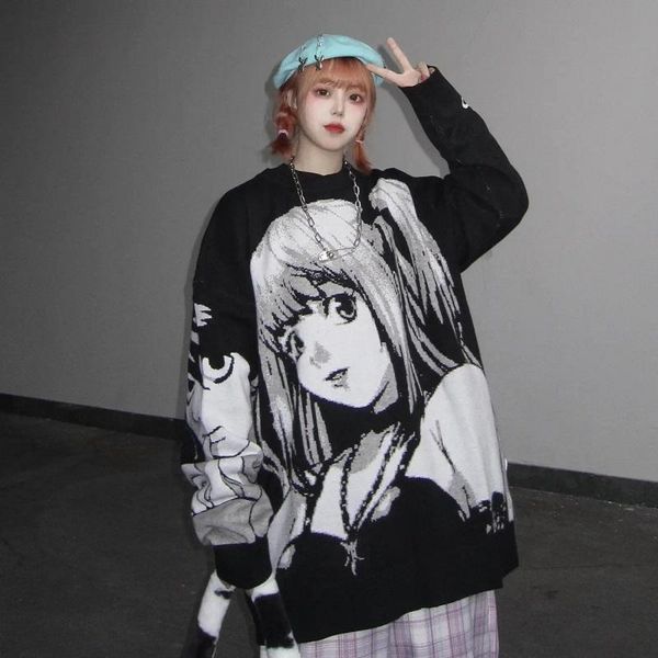

women's hoodies & sweatshirts korean fashion graffiti two-dimensional animation sweater loose long sleeves women sweatshirt oversize f, Black