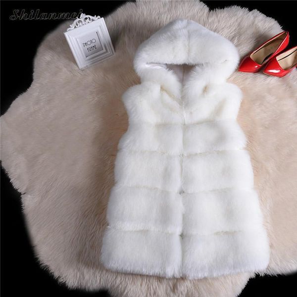 

women's fur & faux vest coat luxury warm women vests winter fashion furs coats jacket causal outerwear 3xl, Black