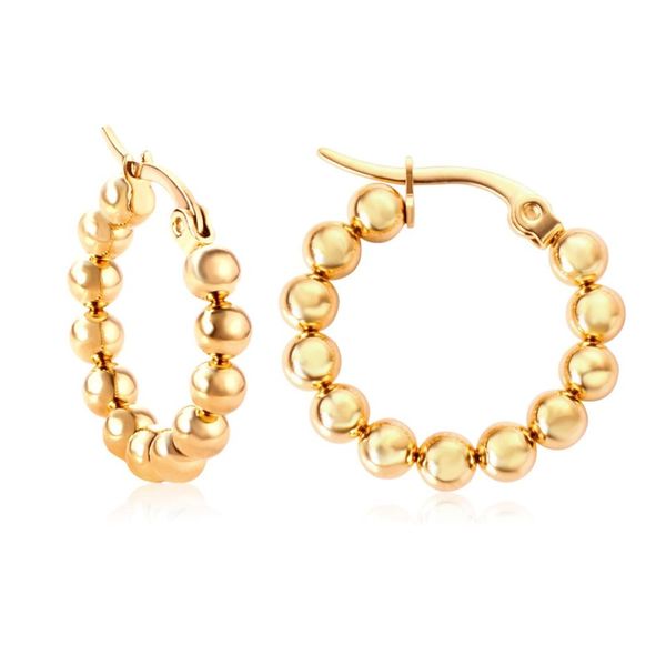 

23mm diameter round hoop gold plated silver stainless steel beads anti allergic circle loops earrings for women, Golden;silver
