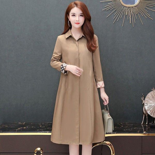 

2021 new autumn classic long trench coat women casual thin windbreaker female overcoat slim outwear coats, Tan;black