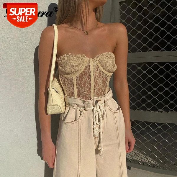 

dulzura lace mesh patchwork women corset tube tanks crops see through sheer bodycon streewar 2020 autumn winter club #qe61, White