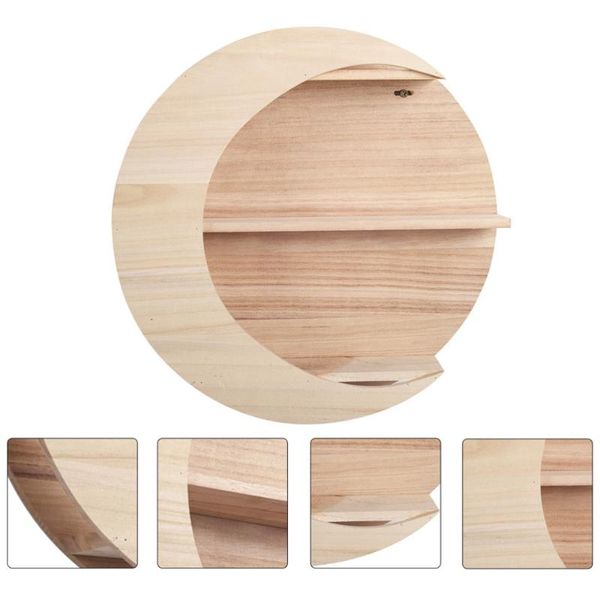 

1pc wooden storage rack wall mounted creative moon shape decor other home