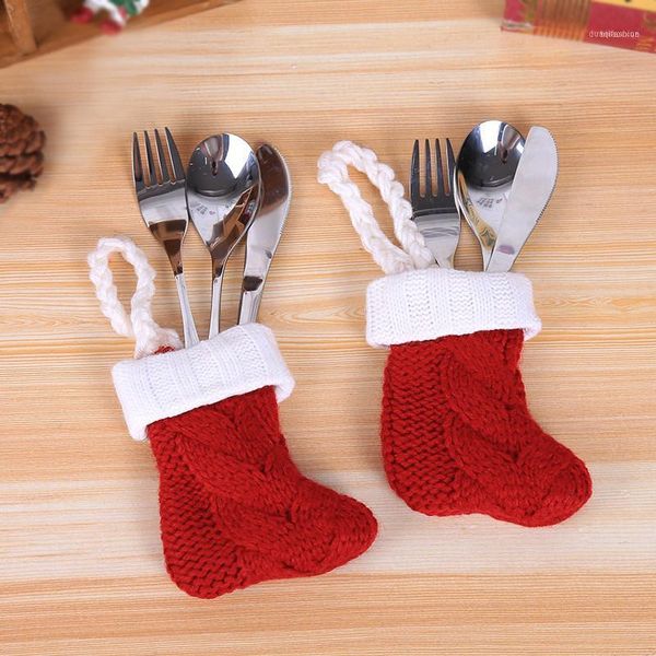 

christmas decorations hoomall 4pcs/set red tableware knife fork cover socks knitwear stocking home festival hanging cutlery bags1