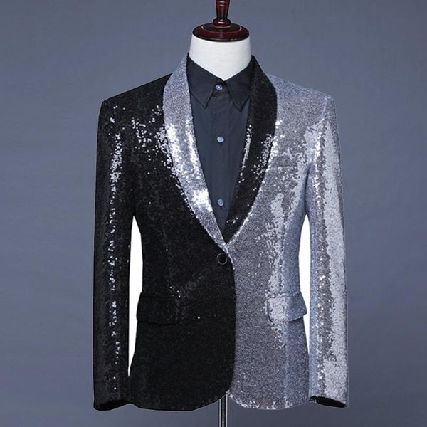 

men's suits & blazers mens shiny sequins blazer jacket classic shawl collar one button nightclub stage prom dance singer performance co, White;black
