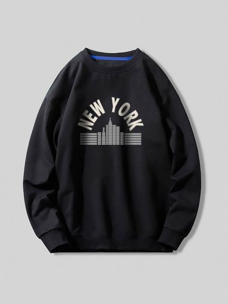 

men letter and geo print pullover 06xn#, Black