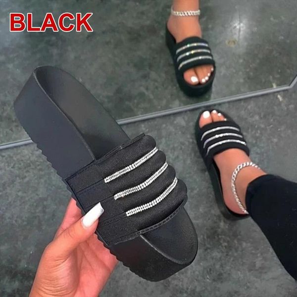 

slippers summer fashion rhinestone casual women sandals platform with beach large size shoe for, Black
