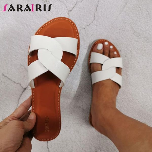 

slippers sarairis solid slip on open toe flat women casual comfy outdoor summer ladies shoes, Black