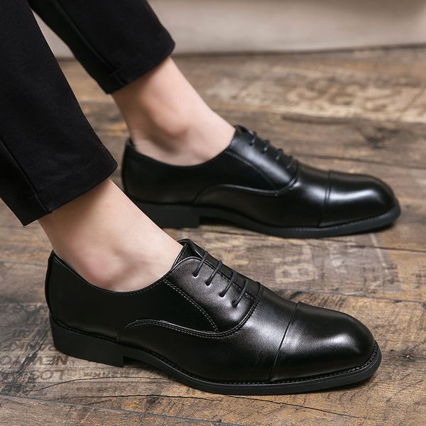 

black large leather sho men's three joint officers' busins formal youth square head sergeant inner heightening trend