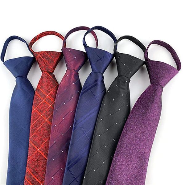 

7cm zip necktie men's business wedding tie dot neckwear knot ready solid lazy zipper tie suit accessories strip formal red blue 2 pcs/l, Blue;purple