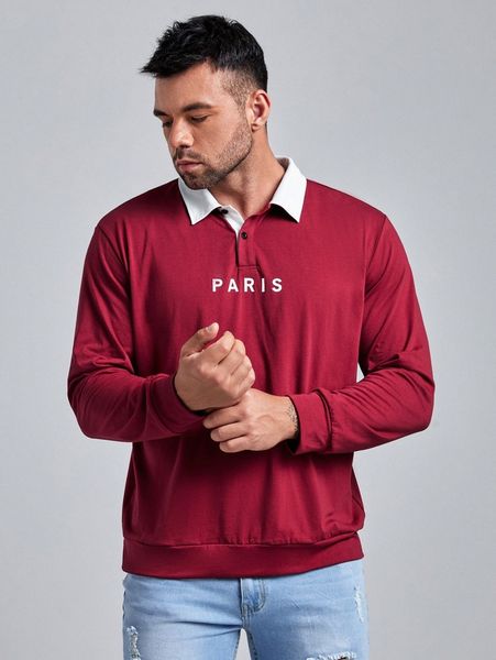 

extended sizes men letter graphic polo sweatshirt v5hb#, Black