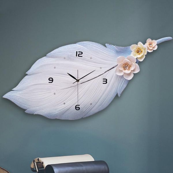 

wall clocks creative nordic feather 3d modern living room silent watch luxury clock horloge murale gitf set decor d057