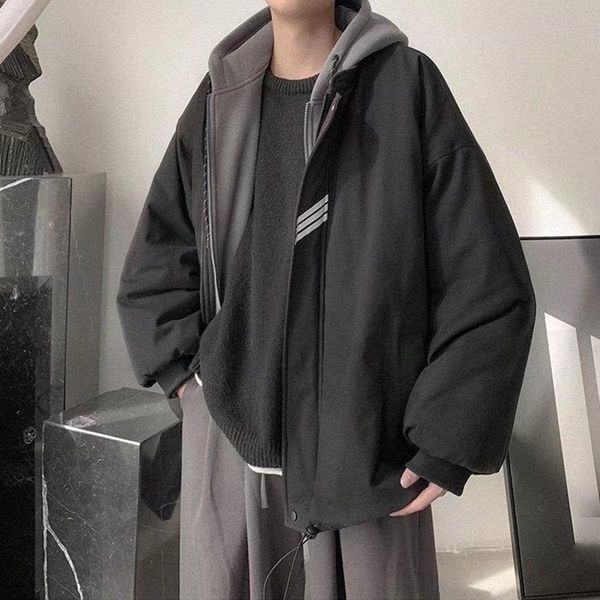 

men's jackets winter jacket trend fake two-piece cotton-padded wild thickened padded, Black;brown