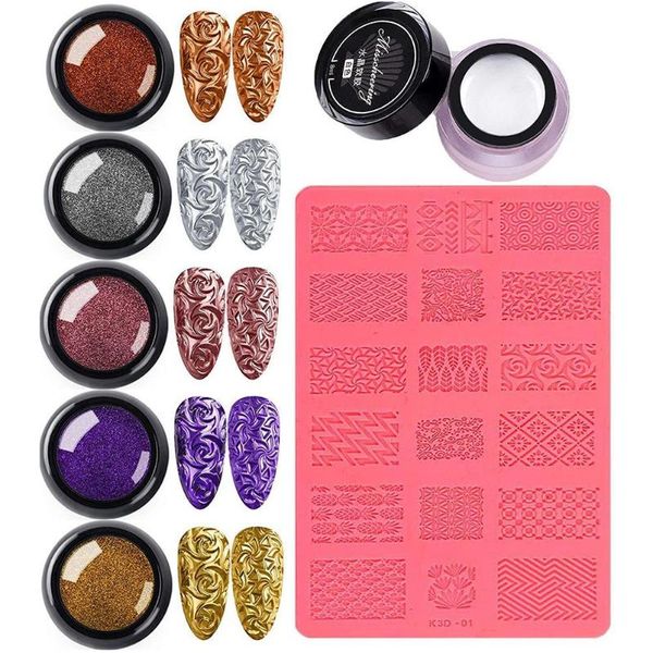 

nail art kits 4d sculpture mold set silicone printing decorative beauty powder crystal glue stereo embossed