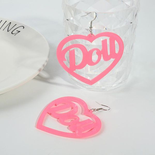 

stud trend creative hollow heart-shaped letter doll shape earrings personality simple pink girl jewelry party accessories gift, Golden;silver