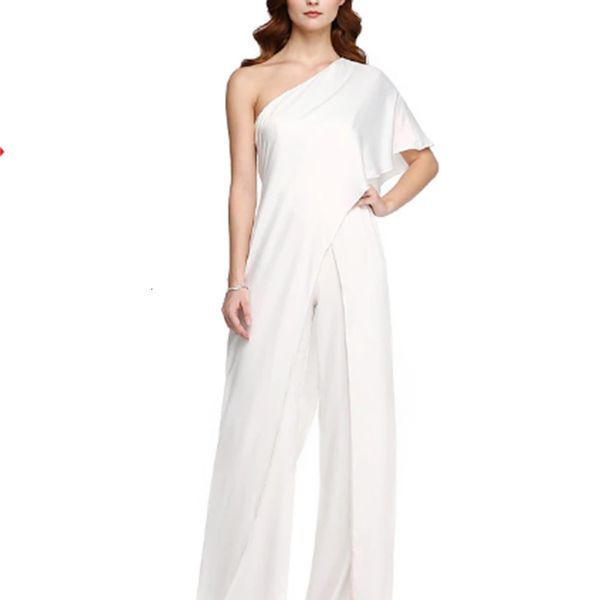 

2021 new jumpsuits elegant white banquet evening one shoulder floor length chiffon prom party gowns with split robe de soriee kp5l, Black;red