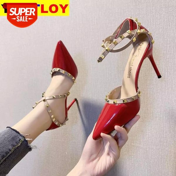 

pumps women shoes new thin heels pointed toe rivet high ladies wedding party office gladiator summer rome chaussure #et9f