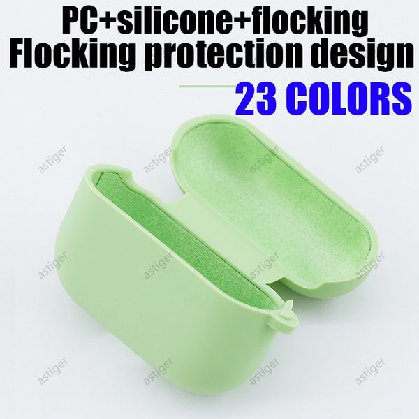 

for airpods pro 3 2 1 earphone case pc liquid silicone flocking candy color air pods headphone shell protective cover anti-drop with anti-lo