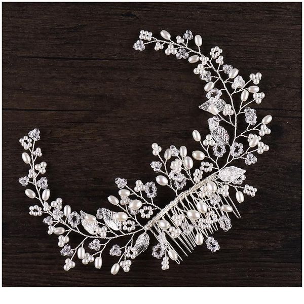 

trendy silver color pearl crystal leaf hair comb hair accessories wedding headpiece hair ornaments bride women qylgcm