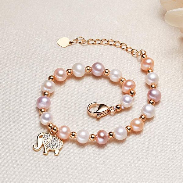 

charm bracelets gold bracelet 16cm+4cm natural freshwater oval pearl lovely elephant women wedding jewelry gift, Golden;silver