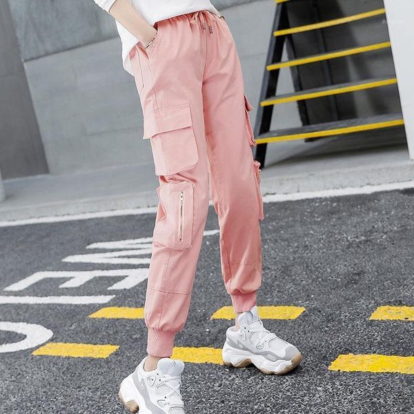 

women's pants & capris black cargo women harajuku plus size big pockets joggers sweatpants casual female pink trouser streetwear, Black;white