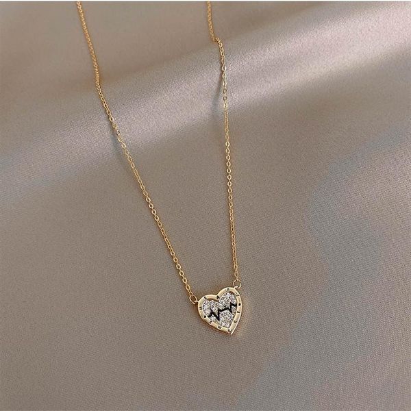 

chains korea original design cz crystal heart pendant necklace for woman 2021 gold chain clavicle sweater jewelry gift, Silver