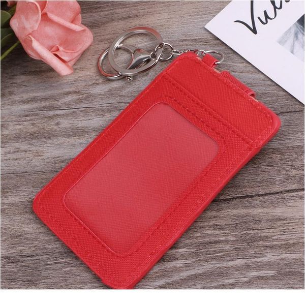 

new 6 color men women portable id card holder leather bus cards cover case office work keychain keyring too jlltja