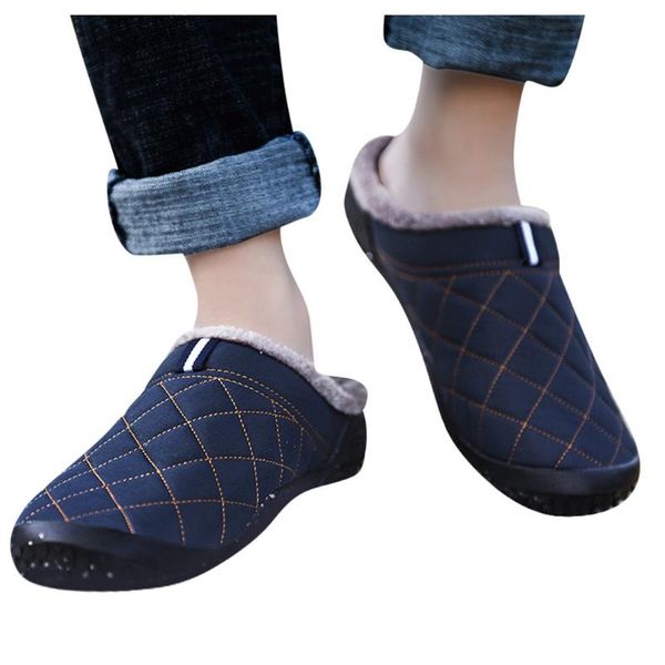 

slippers home men winter warm plush flops shoes fashion velvet outdoor sports waterproof slippers#2, Black