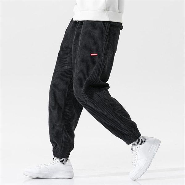 

men's pants spring men trousers elastic waist corduroy fashion streetwear outdoor male jogging pantalones para hombres, Black