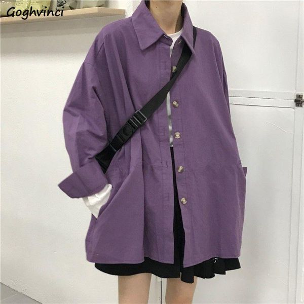 

women's blouses & shirts women turn-down collar long sleeve spring solid bf loose streetwear outwear womens vintage casual chic retro, White