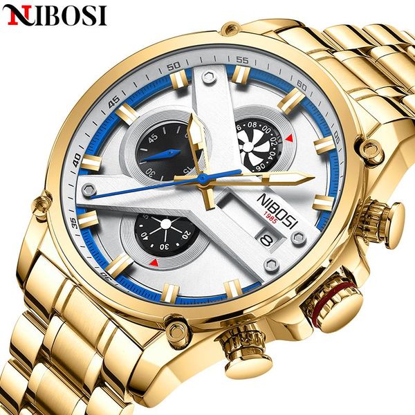 

wristwatches fashion nibosi watches mens business stainless steel chronograph waterproof quartz watch relÃ³gio masculino, Slivery;brown