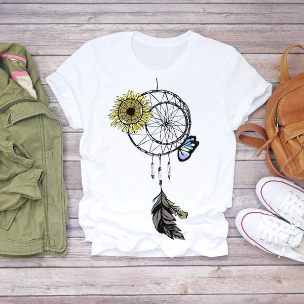 

women 2021 sunflower feather print cute fashion cute summer shirt ladies womens t-shirts t graphic female tee t-shirt, White