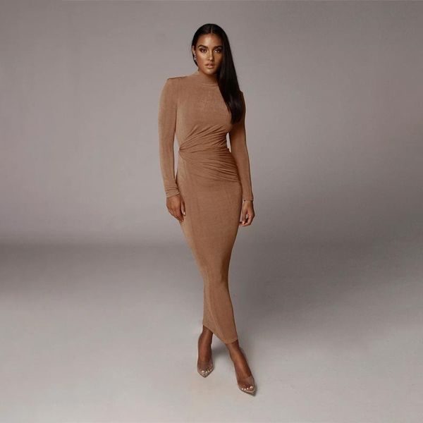 

casual dresses solid party dress women 2021 autumn fashion turtleneck long sleeve maxi pencil slim elegant ladies vestidos robe femme, Black;gray