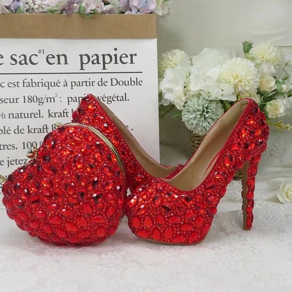 

dress shoes 2021 red crystal bride wedding and bag ladies female party round toe high heels women thin heart, Black
