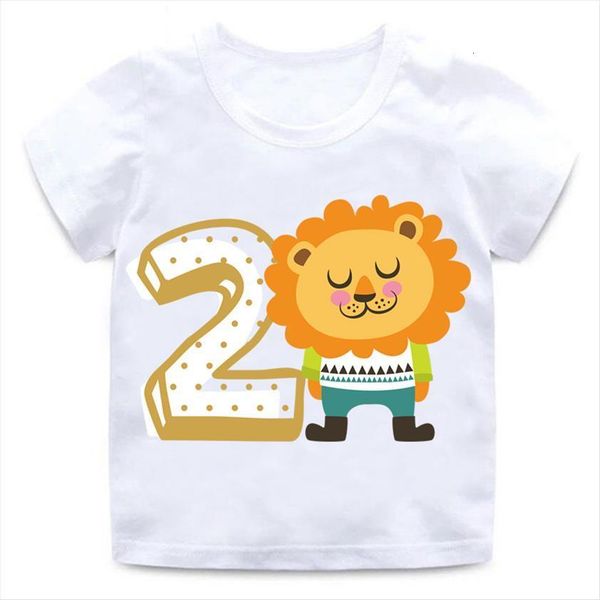 

childrens birthday number 1~9 animal cartoon shirt t boys and girls baby clothes 1 9 years old, Blue