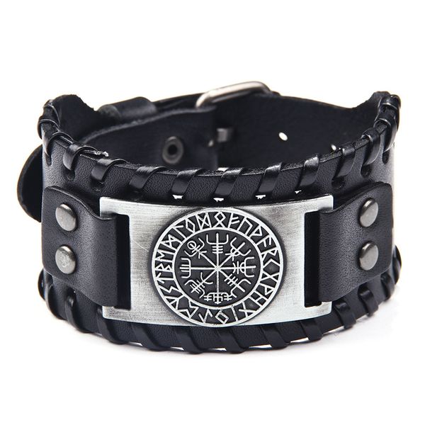 

popular pirate bracelet compass men's wide leather bracelet, Golden;silver