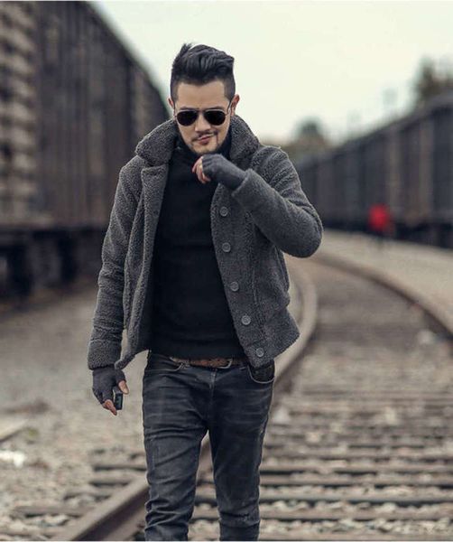 

20212020 winter jacket warm wool men's coat, Tan;black