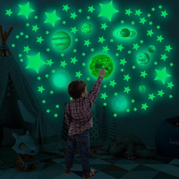 

party decoration glowing stickers for diy background universe solar system nine planets glow in the dark luminous wall sticker home decor