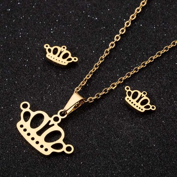

fashion stainless steel crown necklace women gold animal stud earrings jewelry sets for girls wedding, Silver
