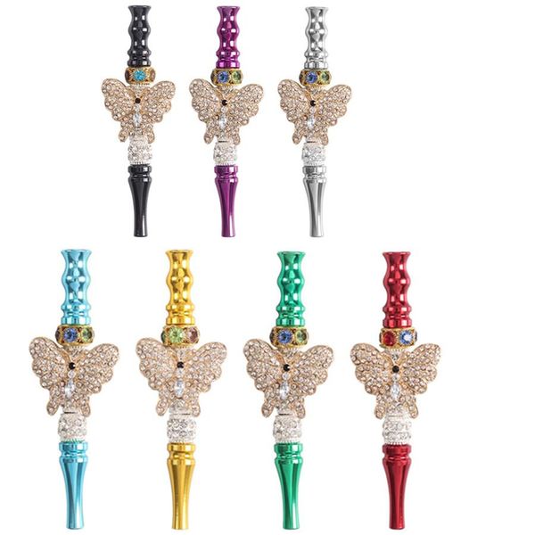 2021 pièce papillon bling Main Bling Blunt Titulaire Pipe Outil métal Narguilé Embouchure Bouche Conseils Pendentif Shisha Filtre Bijoux