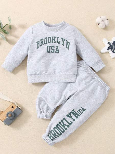 

baby letter graphic sweatshirt & sweatpants she01, White