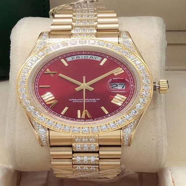 

2020 seller men 41mm diamond inlaid outer ring middle row diamond watch with automatic mechanical watch stereo roman digital dial, Slivery;brown